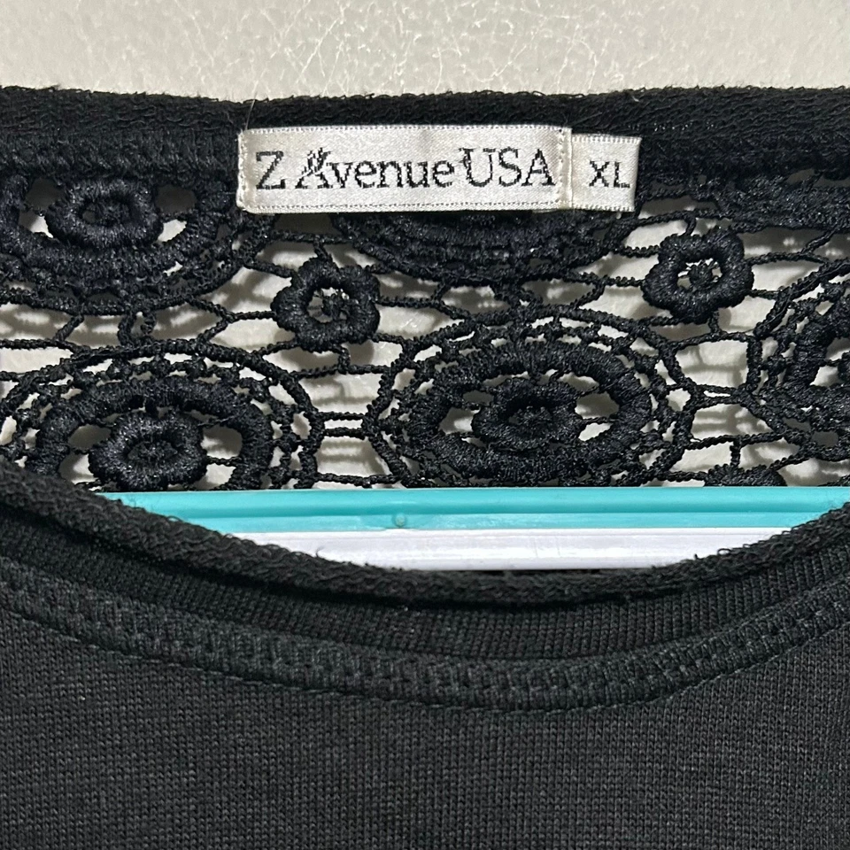 Z Avenue USA 女式衬衫 XL 黑色透明蕾丝背面长袖休闲性感上衣 — 第 3/4 张图片