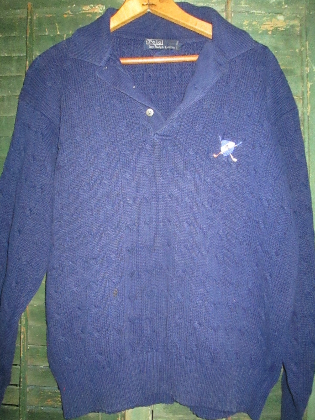 RALPH LAUREN Vintage 1990s Cable Knit Crest Polo GOLF Tennis Sweater bear M/Lrg