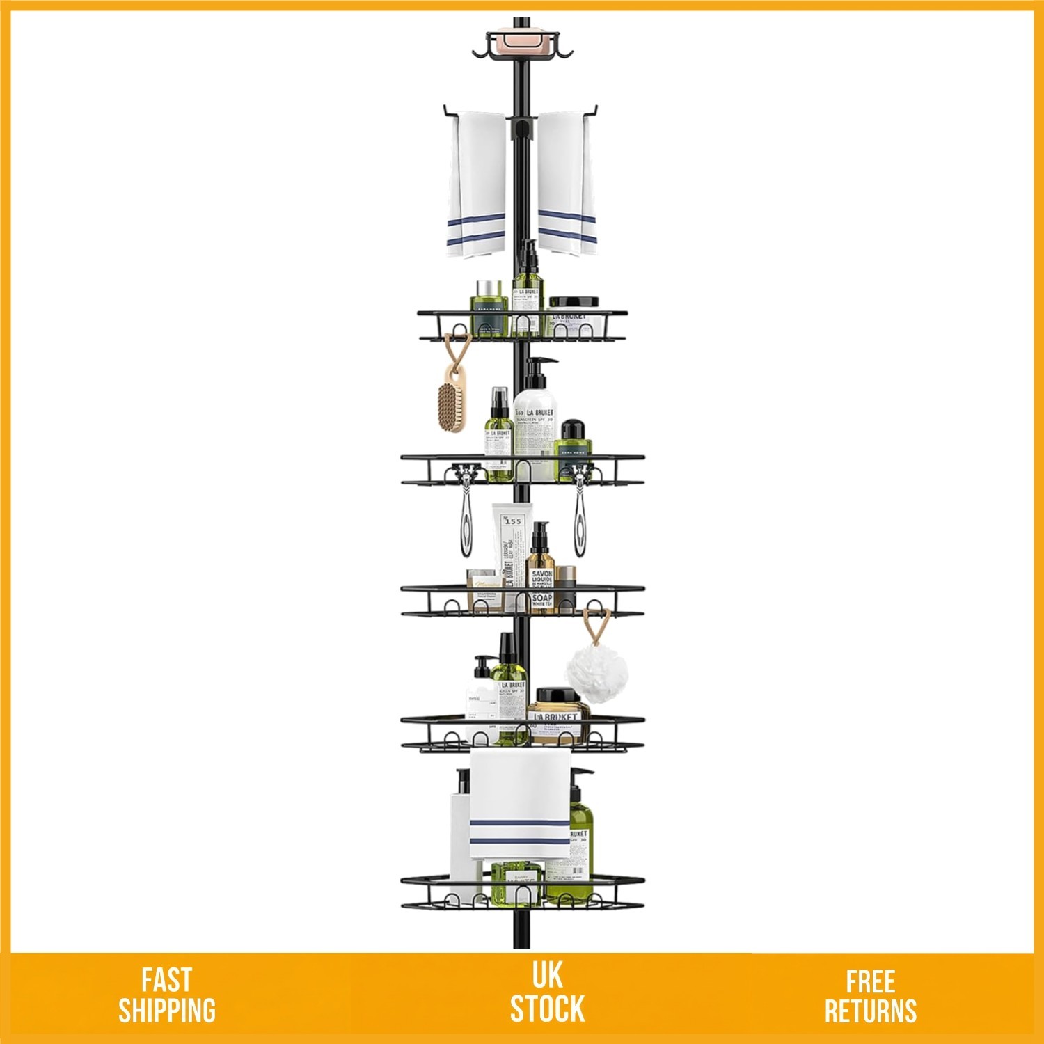 7 Tier Adjustable Telescopic Corner Shower Caddy Storage Rack Black