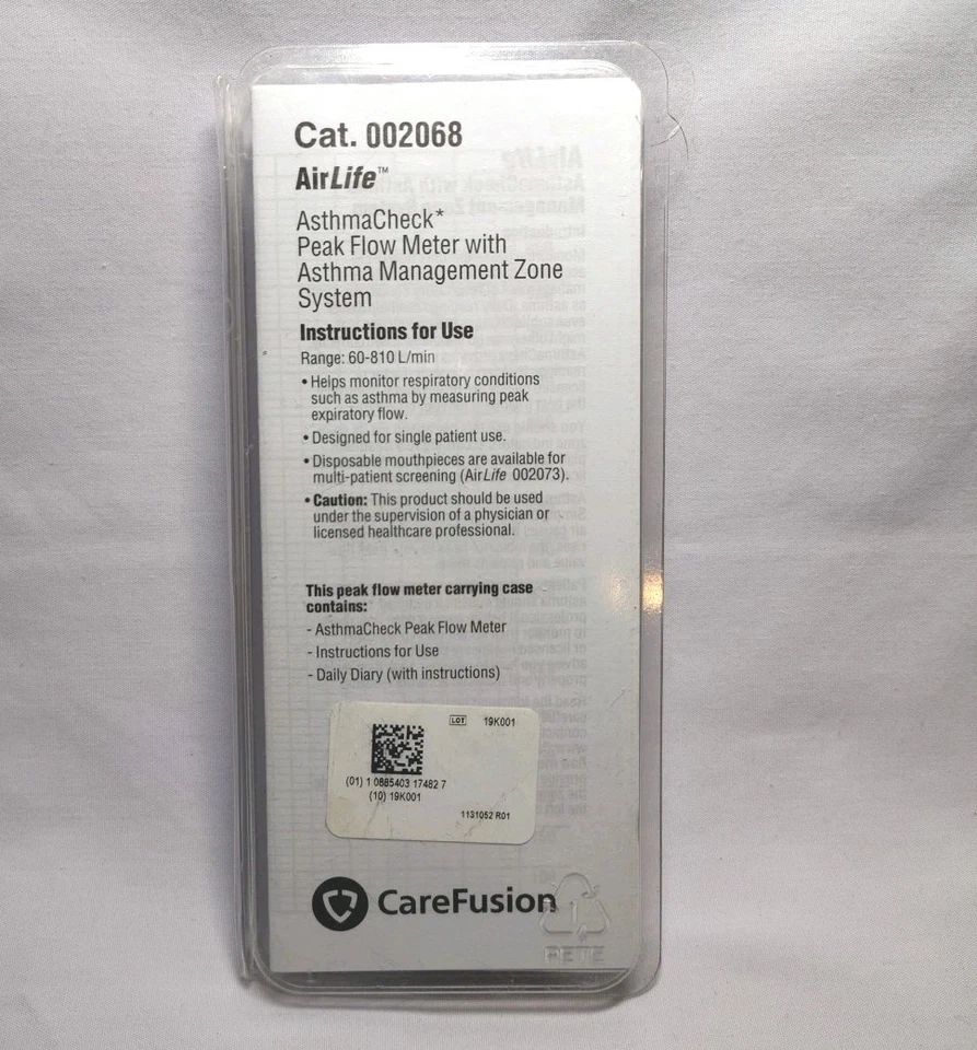 Airlife Asthma Check CareFusion 002068 Пиковый Расходомер с Инструкциями - Изображение 2 из 2
