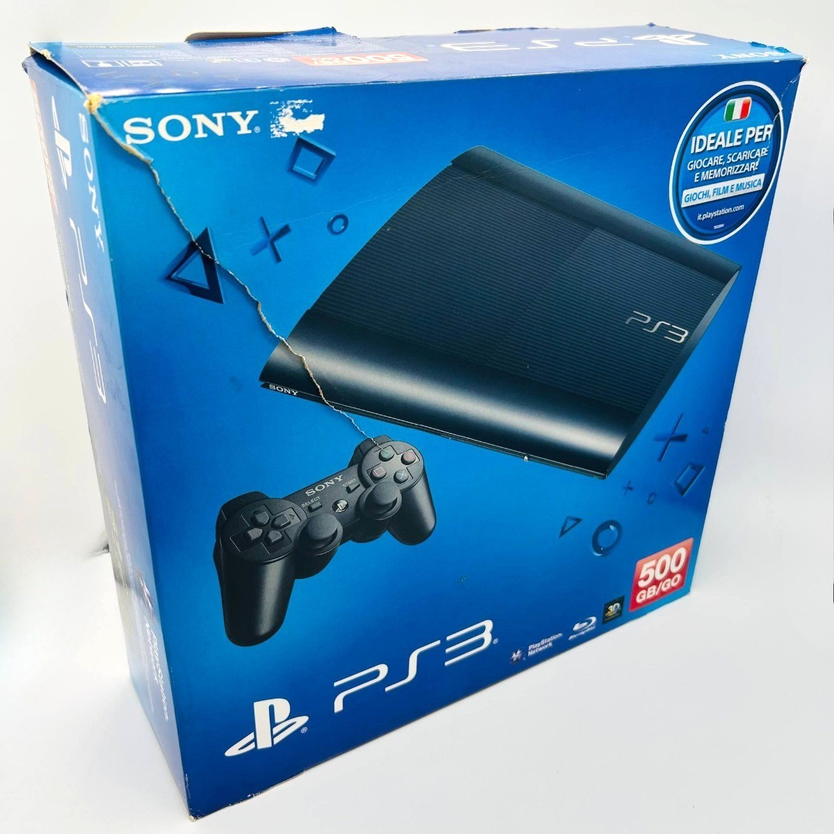 Sony PS3 Slim 500GB Console Boxata CIB Scatola Taglio Controller Manca Gommino