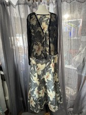 Windsmoor Black Ivory Lily Print Midi Evening Occasion Dress/Bolero Set UK 10 VG