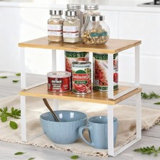 Set of 2 Cupboard Shelf Expandable Kitchen Organiser Stackable Spice Holder UK