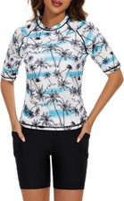 Women's Two Piece Swimwear UPF 50 Rash Guard with Built-in Bra Boyshorts Pocket