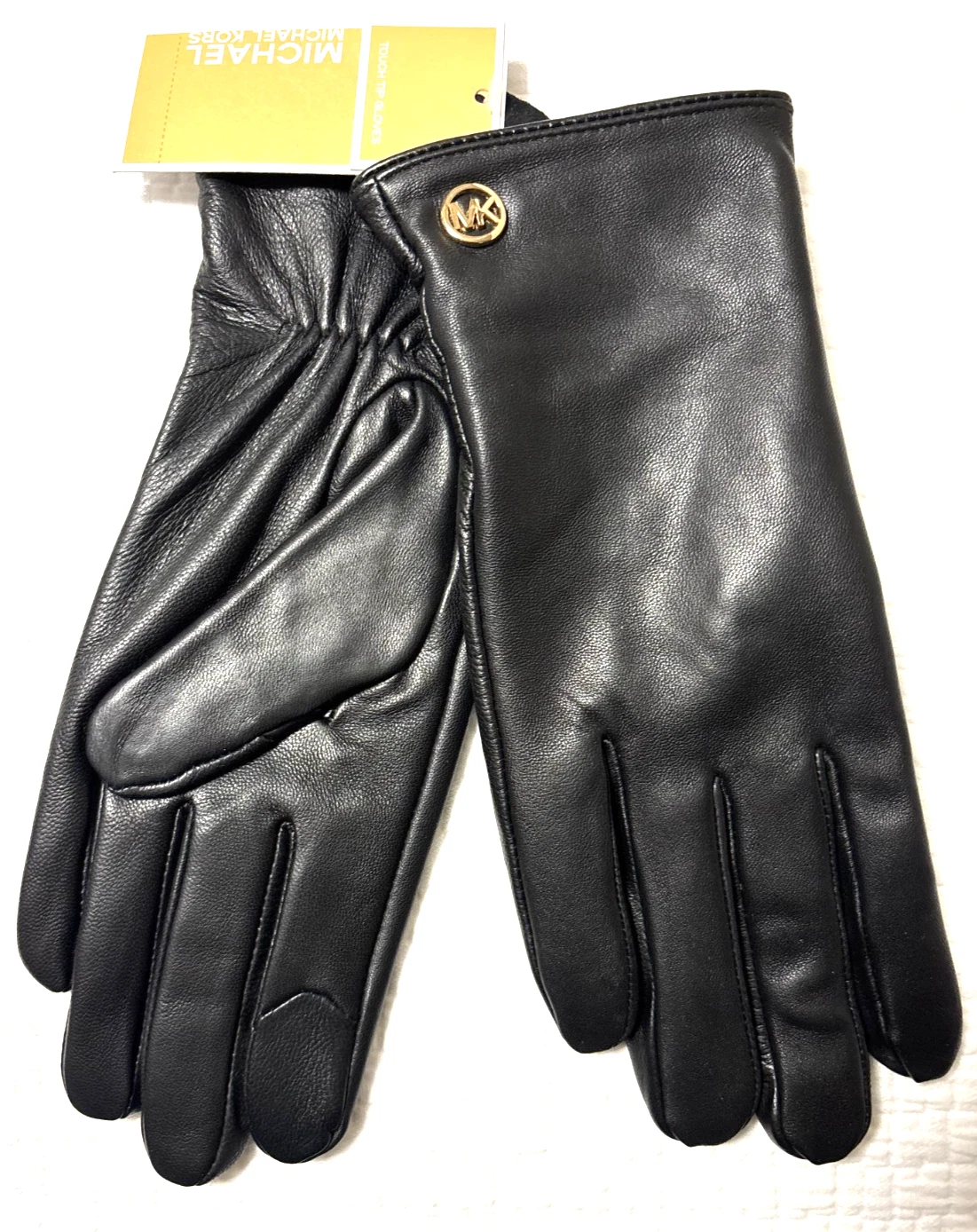 New Michael Kors Genuine Leather Touch Tip designer Gloves Women's Black size M