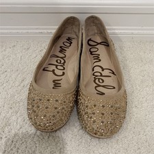 Sam Edelman Beige Studded Suede Ballet Flats Slip-On Round Toe Women