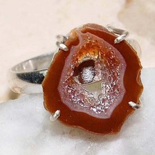Natural Geode Window Druzy 925 Solid Geuine Sterling Silver Ring Sz 7.5 B14-4