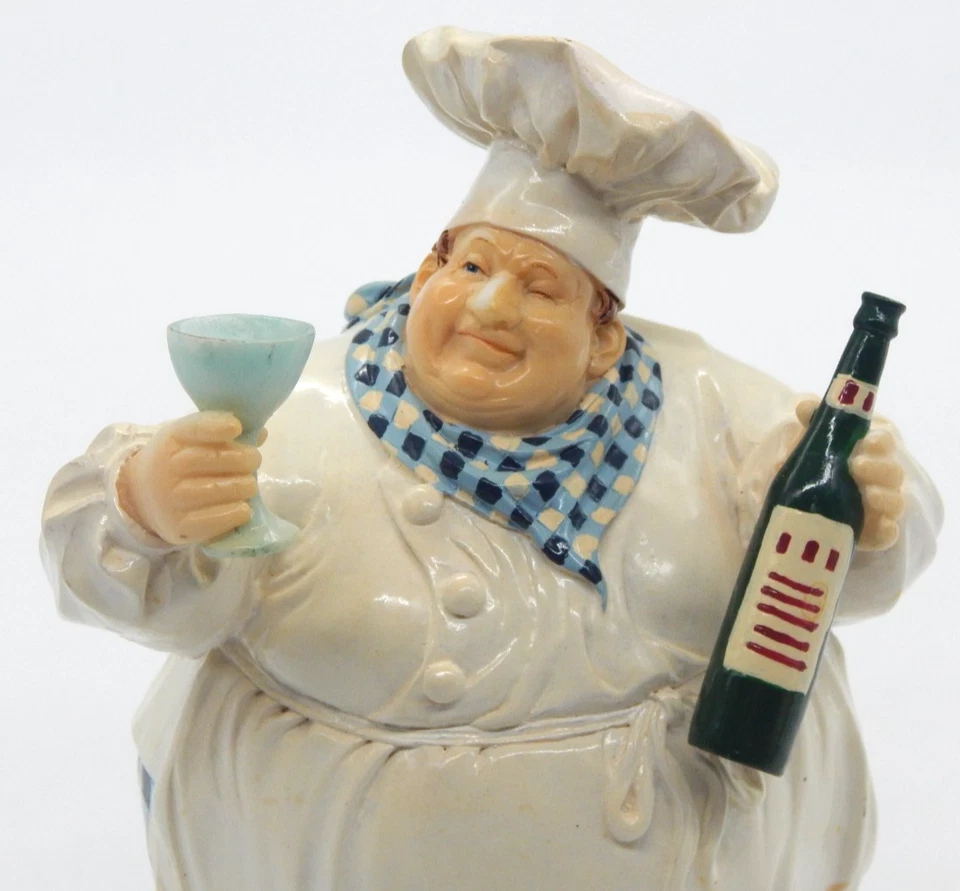 De Colección Fat Chubby Bistro Cocina Chef Sosteniendo Botella de Vino y Vidrio Estatuilla Decoración Foto 4 de 4