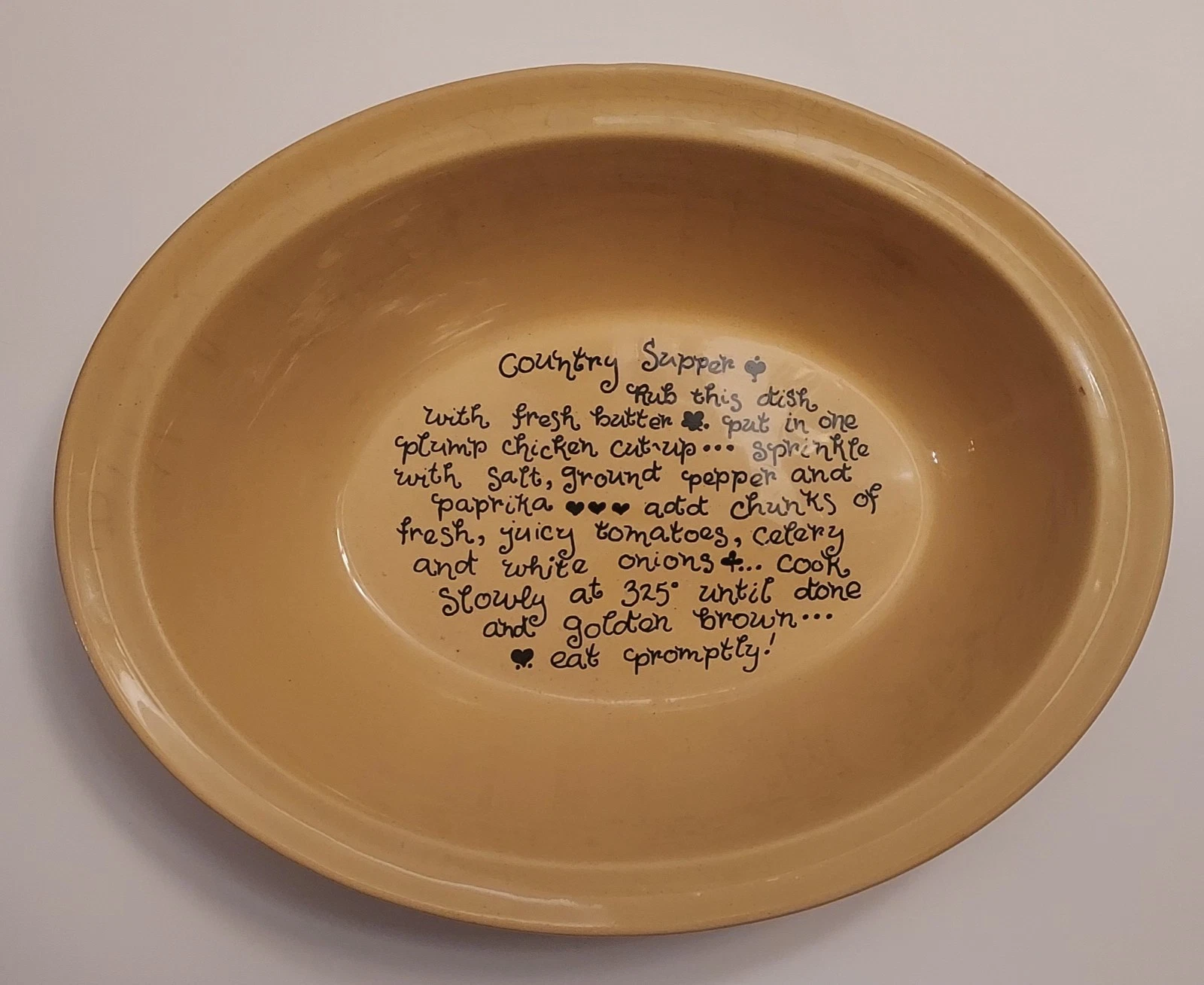 Vintage Green’s 12” Oval Pie Dish Country Supper Recipe Yellow Made in England