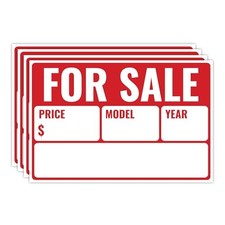 4PC For Sale Sign Car, 12 Inches by 8 Inches - 20 mil Price Model Year 12x8 4PC