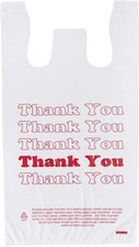 Bulk Case of 100 White Thank You Bags - Durable .48mil for Grocery & Retail