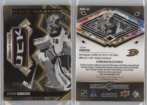 2020-21 Upper Deck Black Diamond Pure Premium Relics /50 John Gibson #BDB-JG
