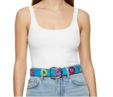 Vintage 1991 Salena  s Collection Leather Belt Colorful Silver Buckle Grommets