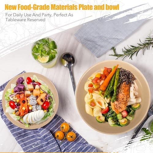 4-Piece Wheat Straw and Resin Dinnerware Sets - 2×7.6" Plate and bowl