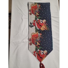 Christmas Table Runner Santa Sleigh Gifts Trees Winter Snow Tassels 68 X 13in