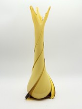 Vintage Murano Style Amber Cased Art Glass Twisted Vase 16  