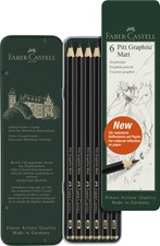 Faber-Castell Pitt Graphite Matte Pencil Set, Metal Tin of 6 Graphite Pencils, S