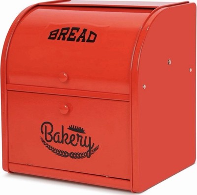 Widousy 2-Layer Metal Bread Box with Roll Top Red