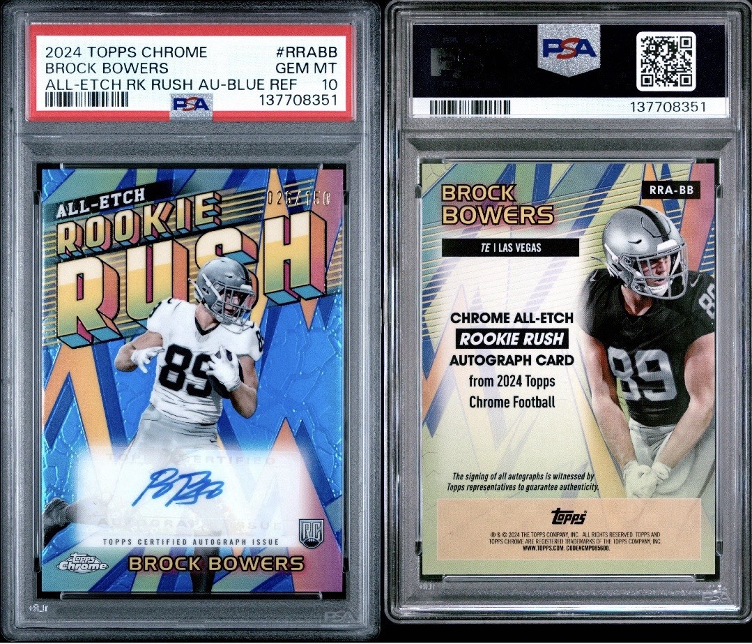 Brock Bowers Topps Chrome All-Etch Rookie Rush Autographs #RRABB Blue Refractor