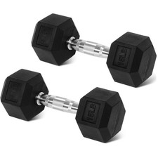 15LB Hex Rubber-Coated Dumbbell Pairs   Durable Anti-Roll Design Home Gym