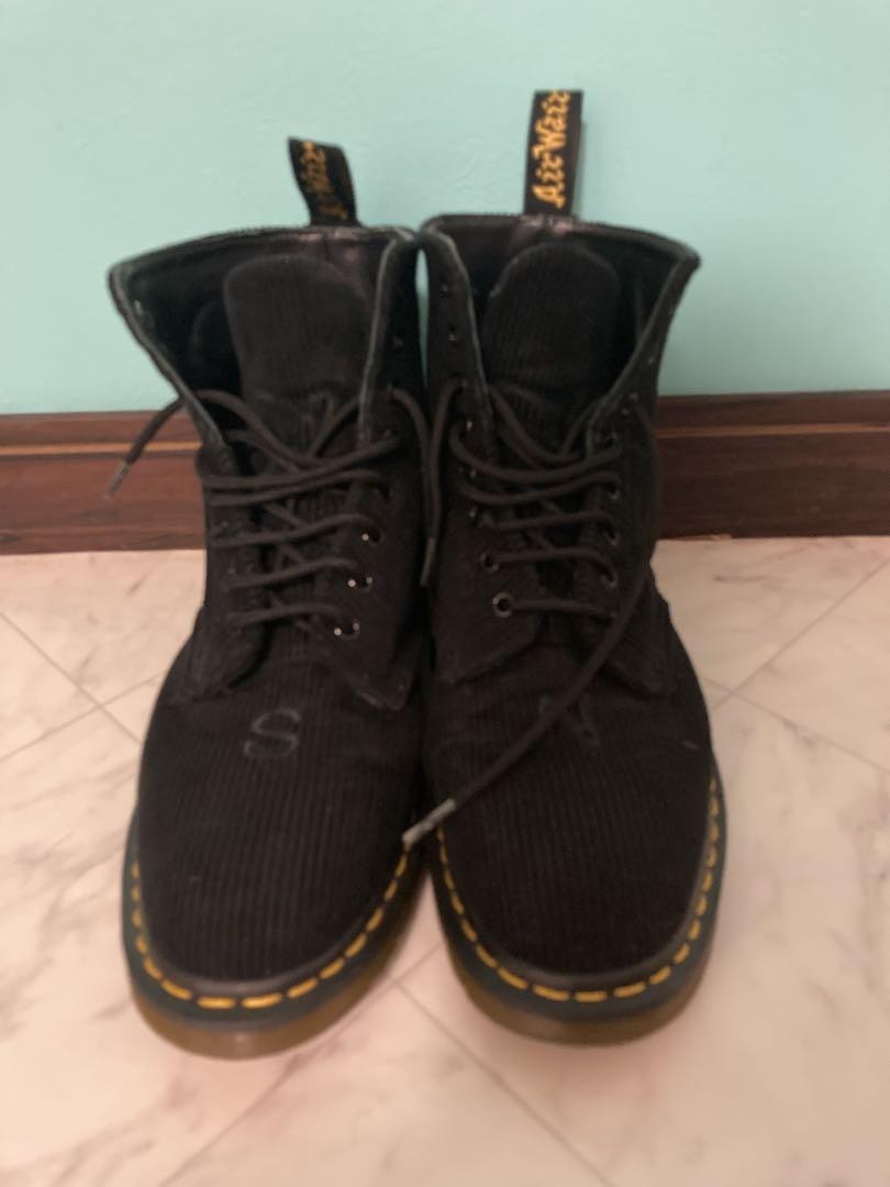 Dr Martens Black Corduroy Boots Size 10 UK Preowned Leather Sole British Made