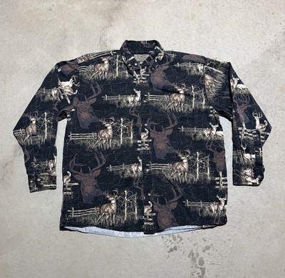 Vintage Woods & Water Button Down Men s Size L Deer Rustic Hunting Nature Shirt