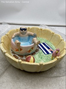 Vintage Lotus Ceramic Beach & Hot Tub Take A Chip And Dip Serving Bowl Set