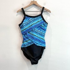 Miraclesuit Womens 14 Night Lights Tummy Control Layered One Piece Swimsuit Blue