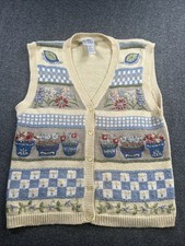 VTG Med. Petite Koret City Blues Sweater Vest Embroidered Granny Cottagecore
