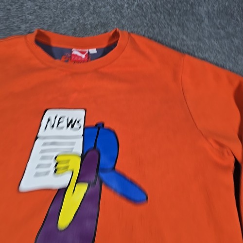 PUMA x TODD JAMES Mens Large Sweatshirt Orange News Boy Pullover - Picture 3 of 12