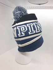 PINK Womens Knit Beanie Hat Pom Pom Logo Lett...