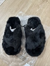 Express Women s Flat Heel Slide Slippers Faux Fur Black Size M