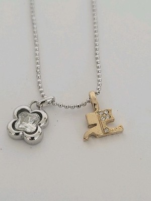 Courreges AC Ball Chain Pedant Necklace 15+2  Silver Clover French Designer Logo