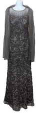 Ignite Evenings Women's Missy Beaded Embroidered Illusion Neck Dress, Pewter
