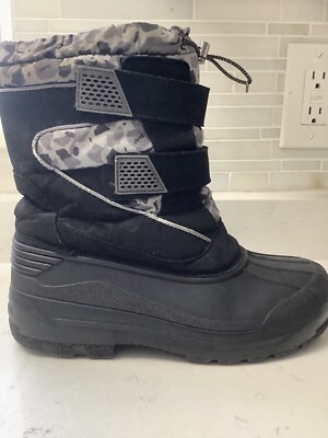 LANDS END Snow Plow Boots Winter Insulated Camo Black Big Boys Sz