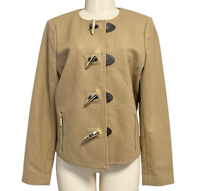 Michael Kors Womens Brown Wool Blend Jacket Tan Toggle Button Pocket Blazer 12