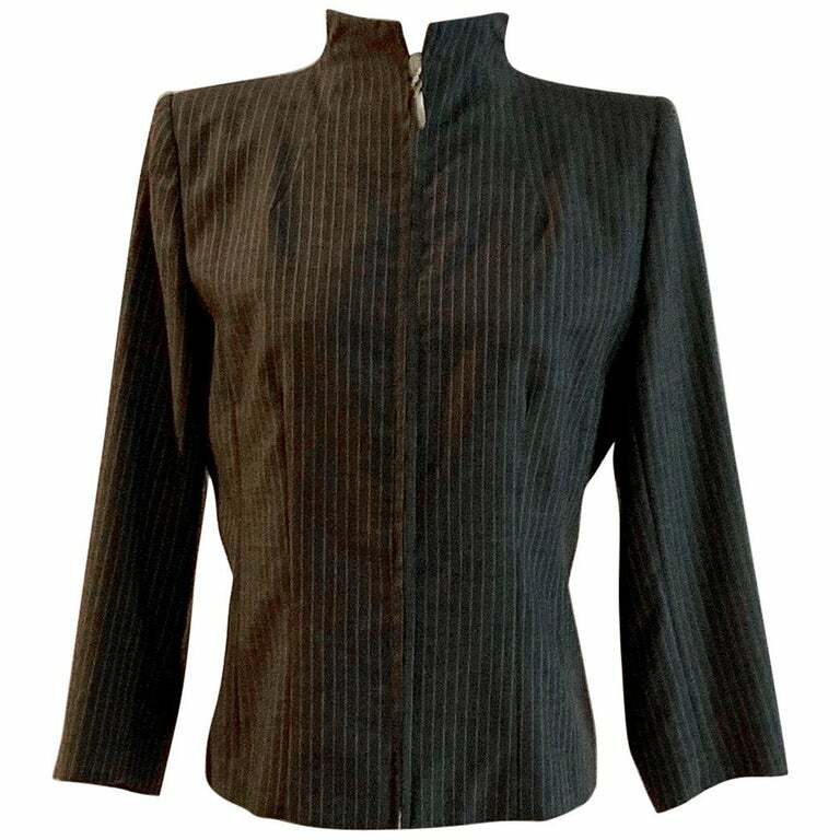 AlexanderMcQueen・ジャケット・38 Alexander McQueen 90s Grey Pinstripe Zipper Front Tailored