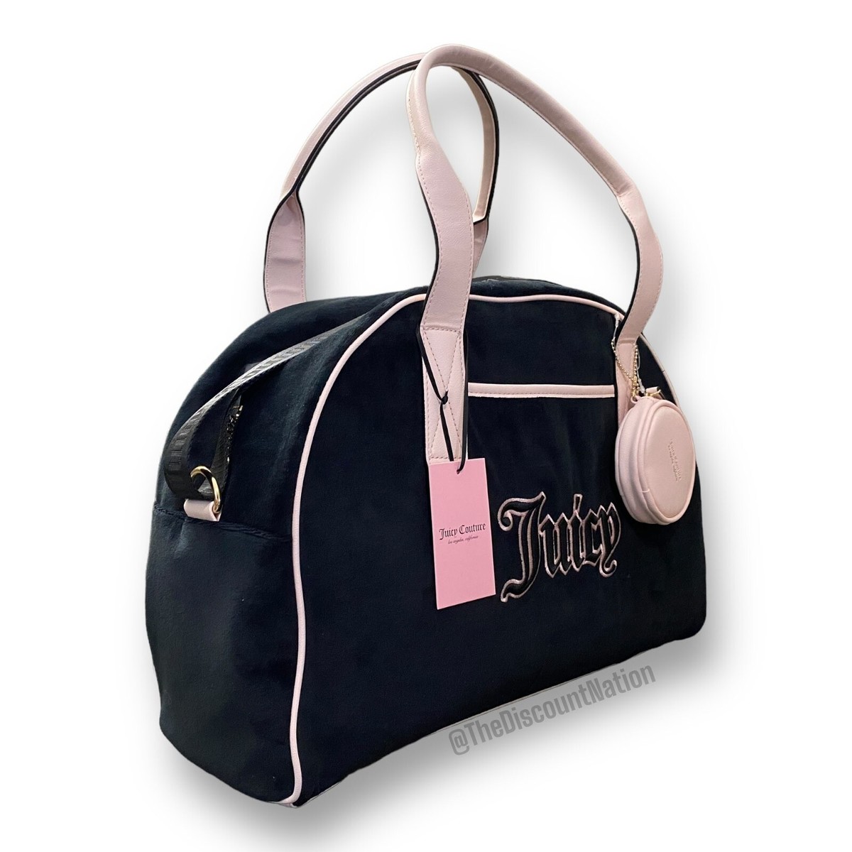 Juicy Couture Black Pink Velour Queen Of Everything Weekender