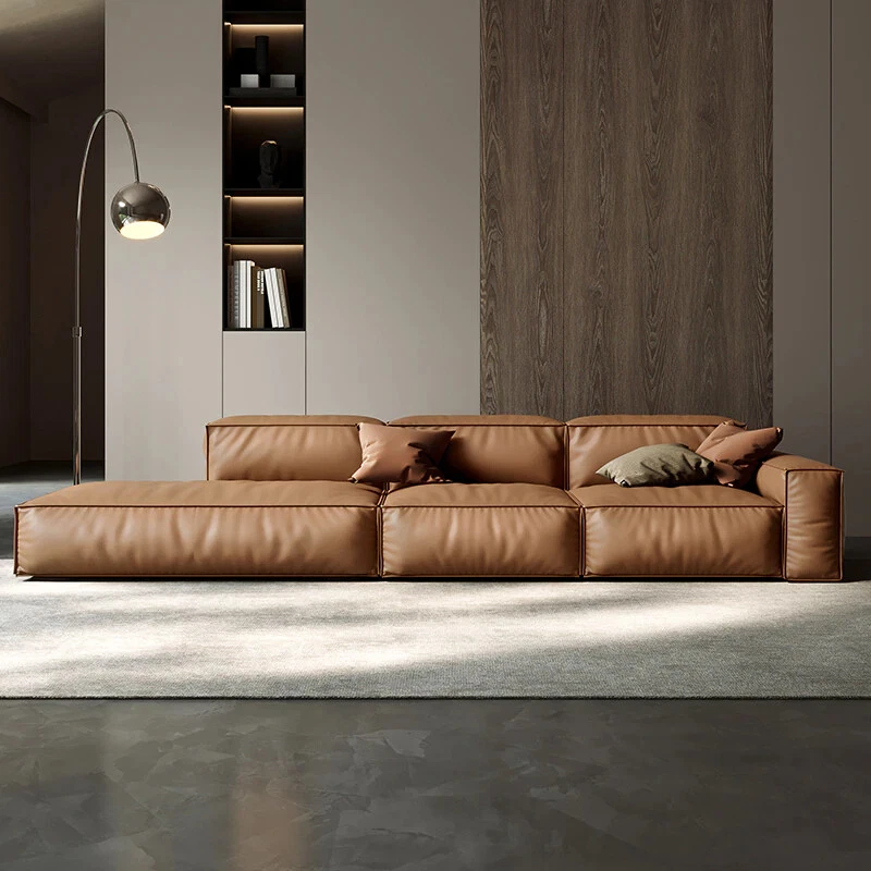 Nordic Modern Minimalist Scandinavian Danish Brown Leather Designer Corner Sofa