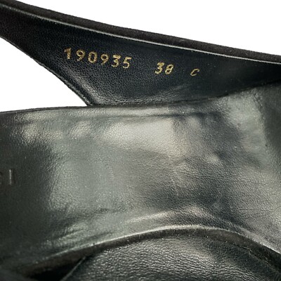 GUCCI Black Suede Peep Toe Gold Metals Slingback Platform Wedge