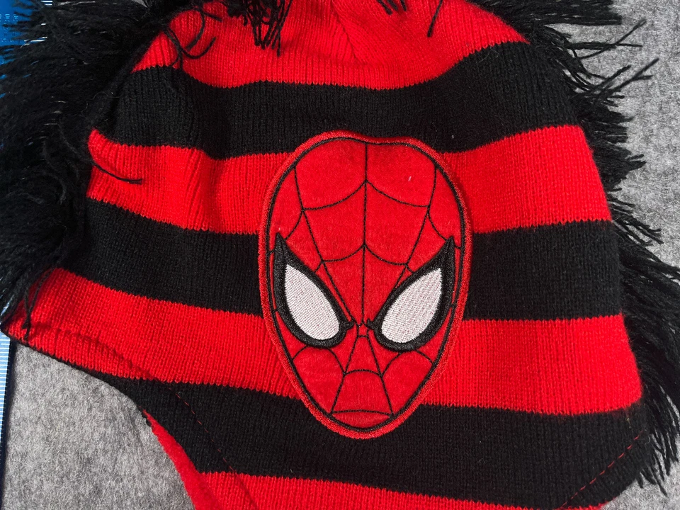 Gorro Spiderman Toque Juvenil OS Rojo Negro Rayas Acrílico Poli Orejeras Mohawk Foto 3 de 4