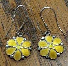 Sterling Silver Gold Enamel Flower Hook Earrings