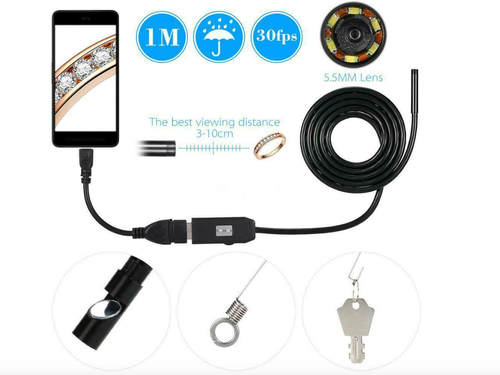 WATERPROOF 1M 7MM ENDOSCOPE USB INSPECTION CAMERA 6 LED FOR OTG SMART PHONE NYP* - Imagen 1 de 1