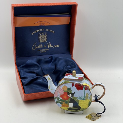 Charlotte Di Vita 'Cat' Miniture Enamel Teapot • Numbered with Tag In Box