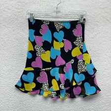 Y2K Vintage Mesh Mini Skirt 0 24 XS Colorful Hearts McBling Boho Fairy Grunge