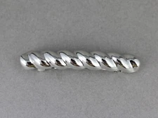 Silver metal barrette curved hair clip leaves 3" long twist swirl pattern
