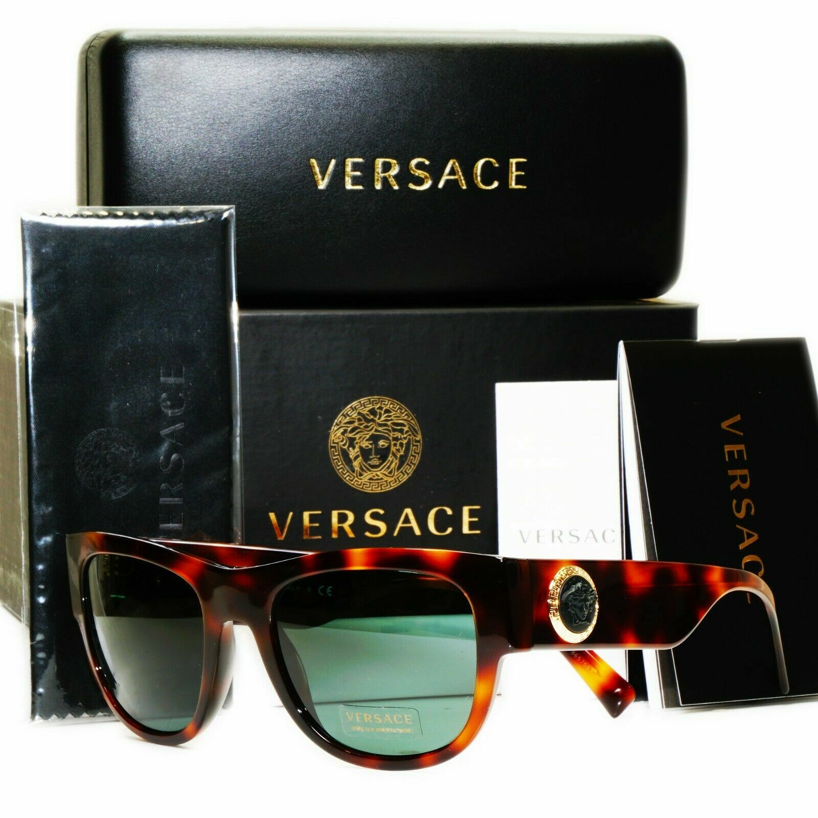 Versace Sunglasses Gold Medusa Tortoiseshell Brown Green Square 