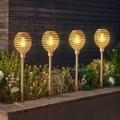 Solar Torch Stake Lights Rattan Garden Lighting Decoration Lamps Pathway 2pk - Picture 4 of 24