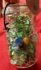 Vintage Marbles W/ Mason Jar - All Kinds Colors  Sizes - Comes With Mason Jar