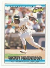 RICKEY HENDERSON 1992 DONRUSS HL STOLEN BASE RECORD NEAR MINT CONDITION